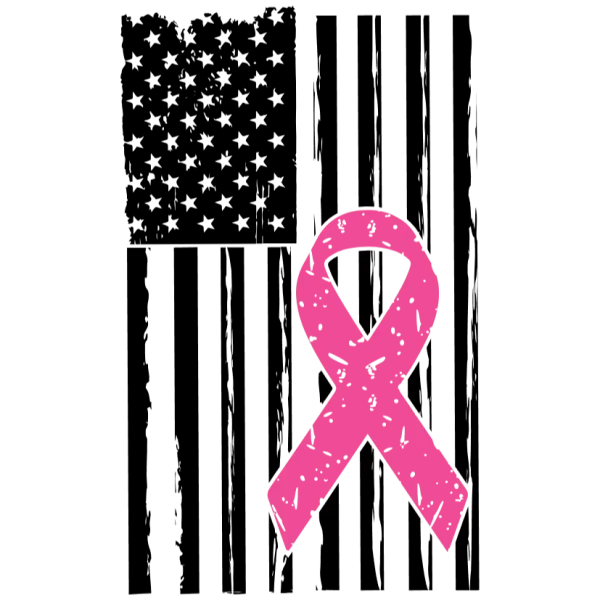 American Flag Breast Cancer Awareness Pink Ribbon Distressed Black and White T Shirt