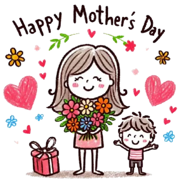 Mother's Day Bouquet with a Boy and a Gift Box