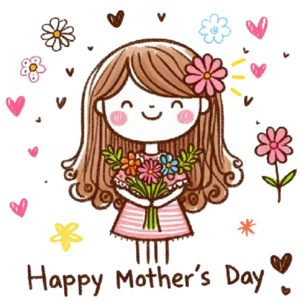 Happy Mother's Day Girl With Bouquet of Flowers