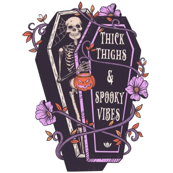 Thick Thighs & Spooky Vibes Halloween Graphic DTF Transfer for Apparel