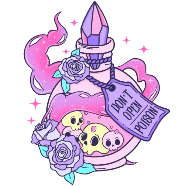 Poison Bottle with Skulls and Flowers