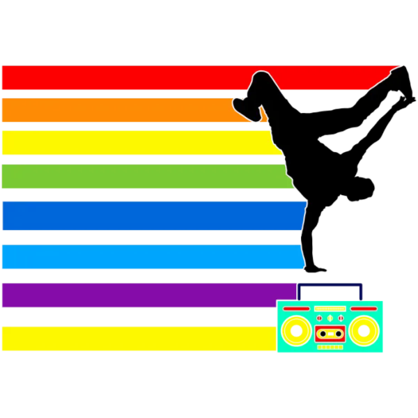 Breakdancing Rainbow Boombox Graphic