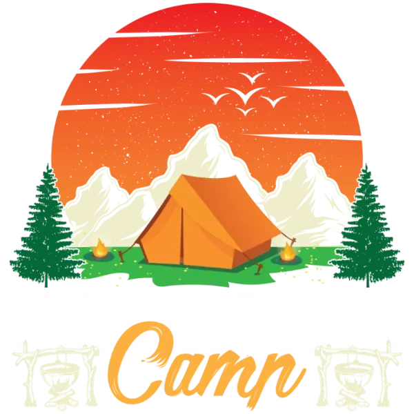 Camping Essentials: A Vibrant Sunset Scene of Mountains, Trees, and a Tent for Outdoor Lovers