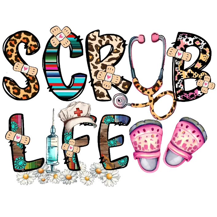 frame_0 Scrub Life Leopard Print Band-Aids and Crocs - Image 1
