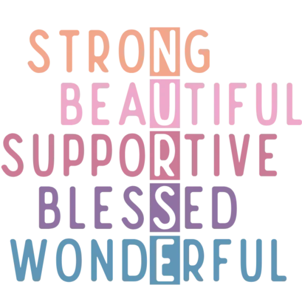 Strong Beautiful Supportive Blessed Wonderful Words Typography Design