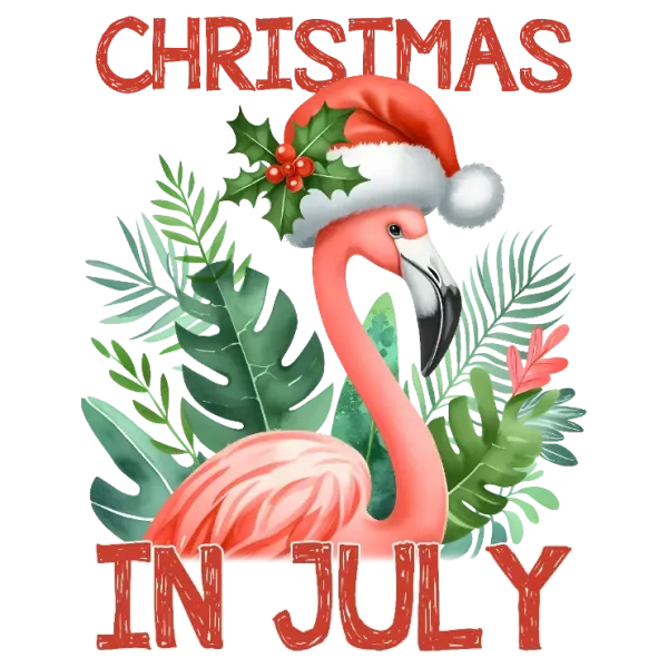Christmas in July Flamingo Santa Hat Palm Leaves T-shirt Graphic