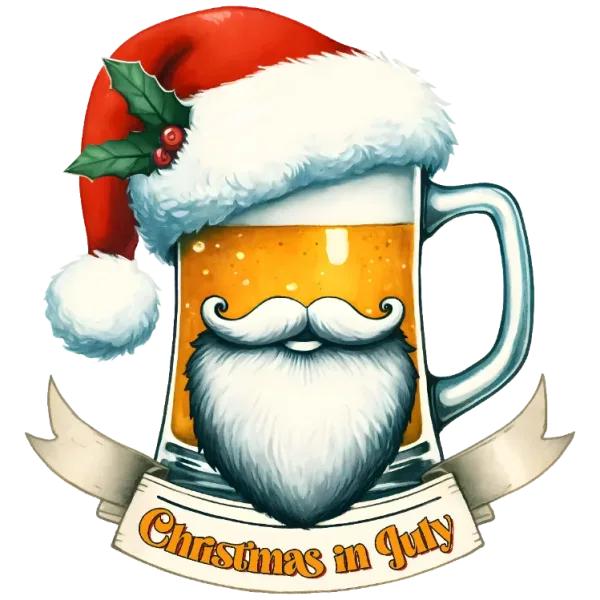 Christmas in July Beer Mug with Santa Claus Beard and Hat