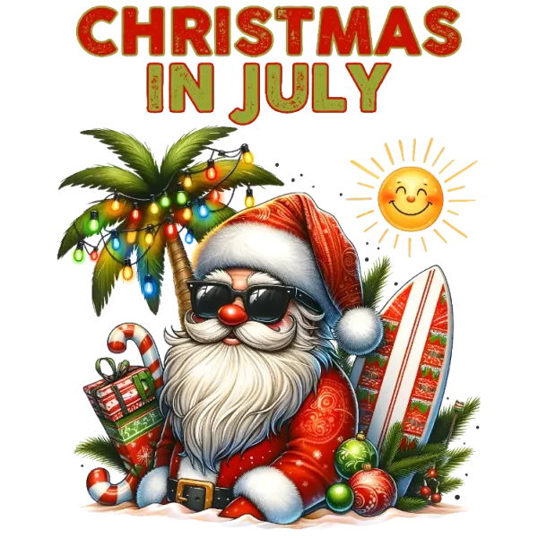 Surfing Santa Christmas in July Beach Vacation T-Shirt
