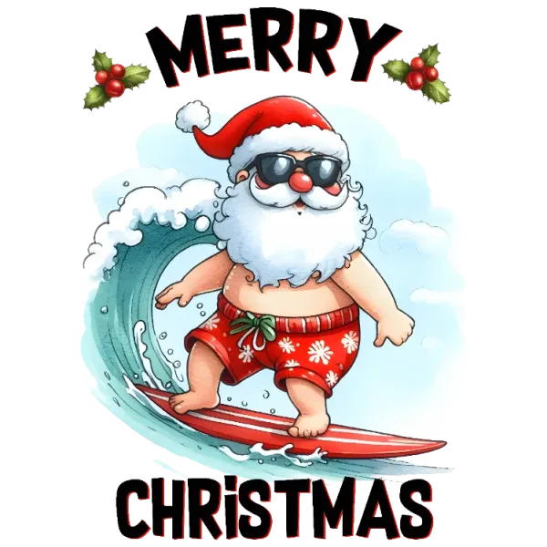 Surfing Santa Holiday Graphic