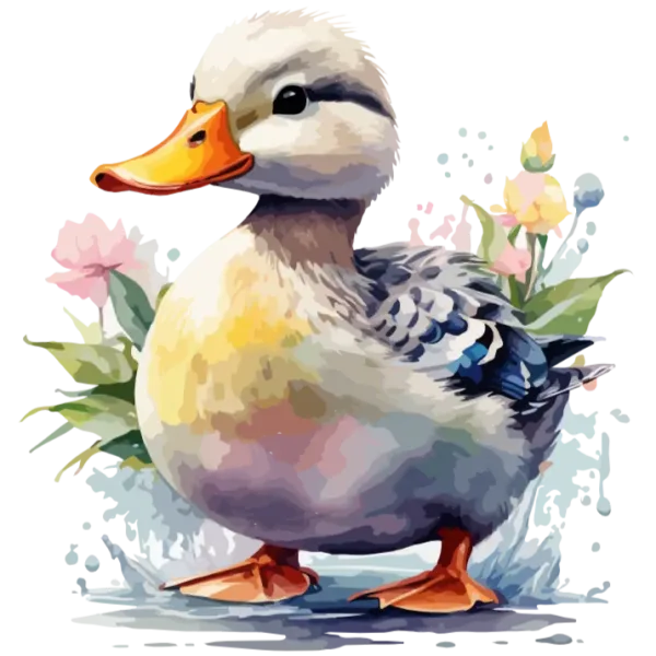 Watercolor Duck and Flowers Design for DTF Transfers