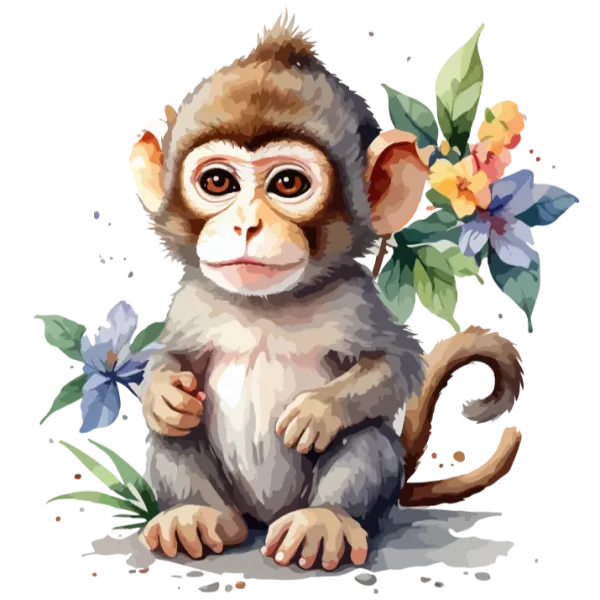 Cute Monkey with Flowers