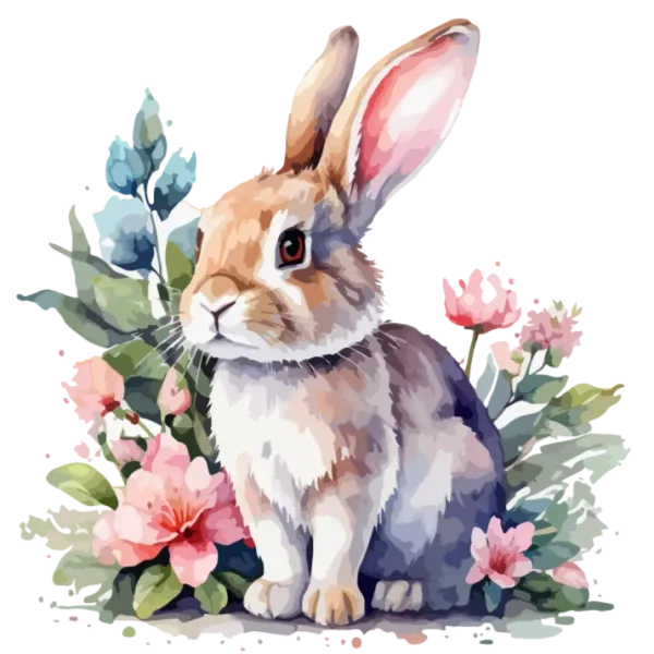 Watercolor Rabbit with Flowers