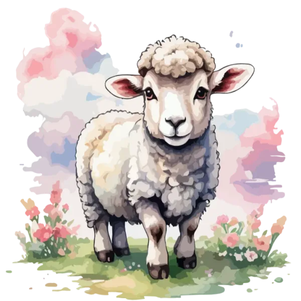 Sheep in a Field of Flowers and Clouds