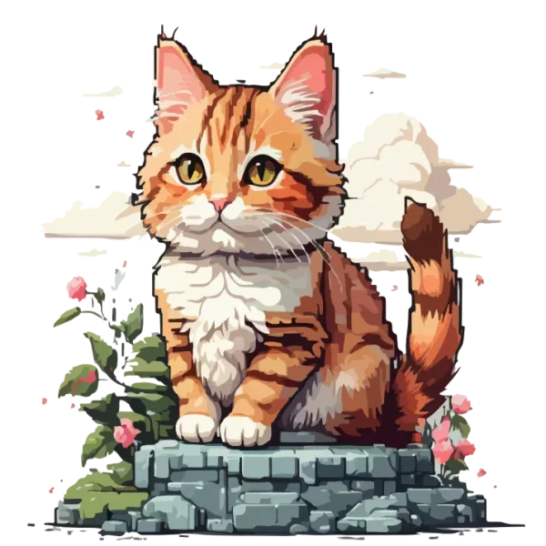 Cute Cat in a Flower Garden
