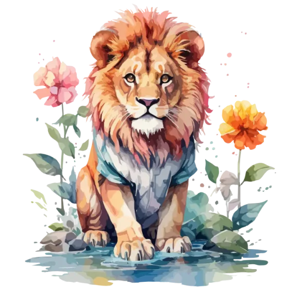 Watercolor Floral Lion Print