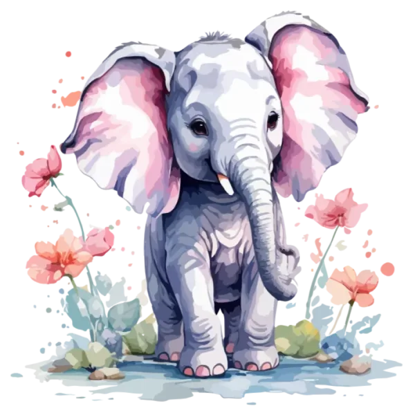 Cute Baby Elephant in Watercolor Style