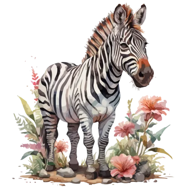 Zebra in a Garden of Flowers