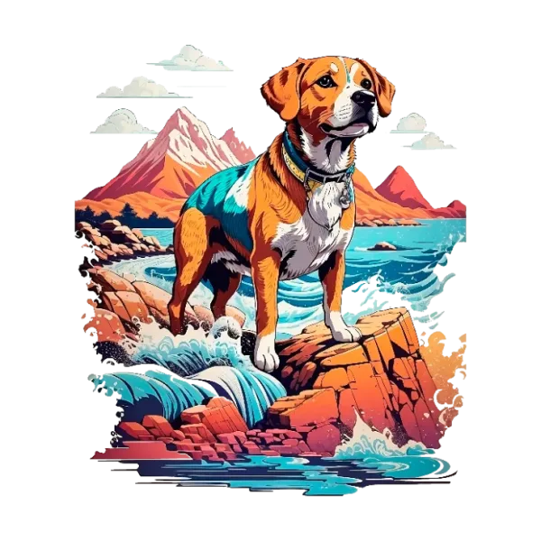 Adventurous Dog at the Waterfall T-Shirt Design