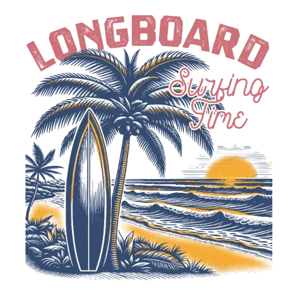 Longboard Surfing Beach Scene