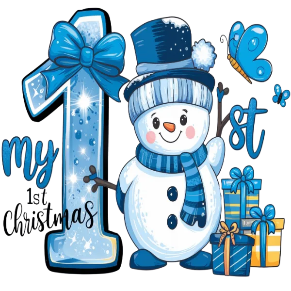 My first christmas - Blue waving snowman