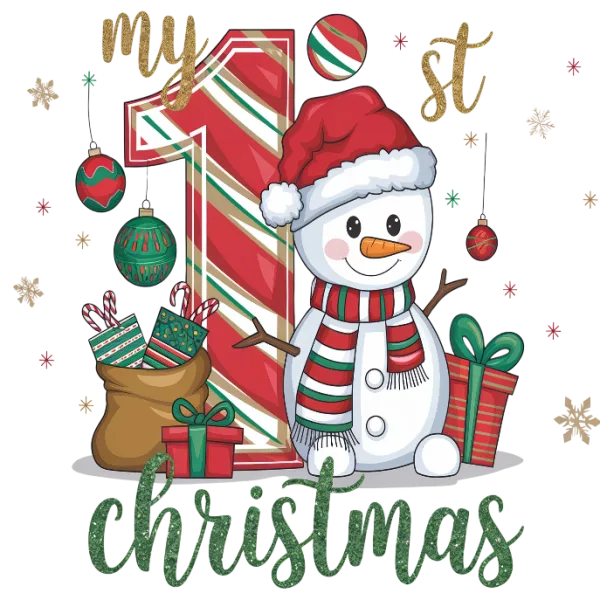 My First Christmas- Waving snowman with gifts