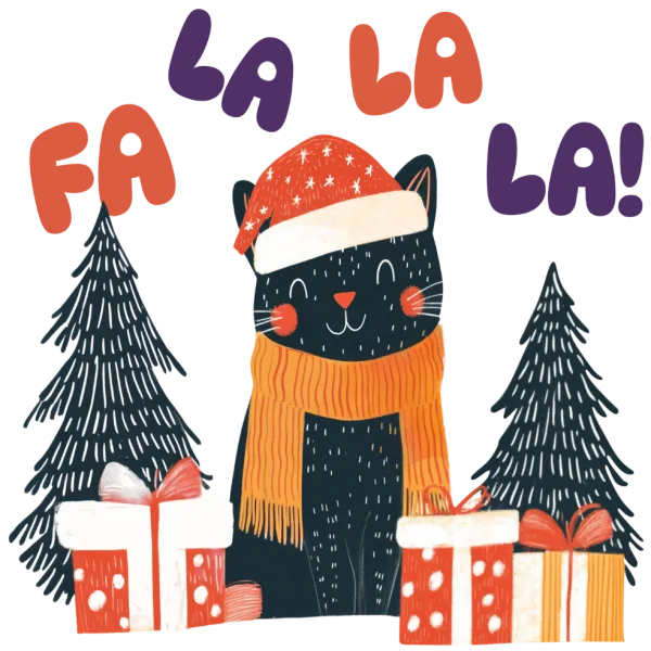 Hand-Drawn Cat with Christmas gifts